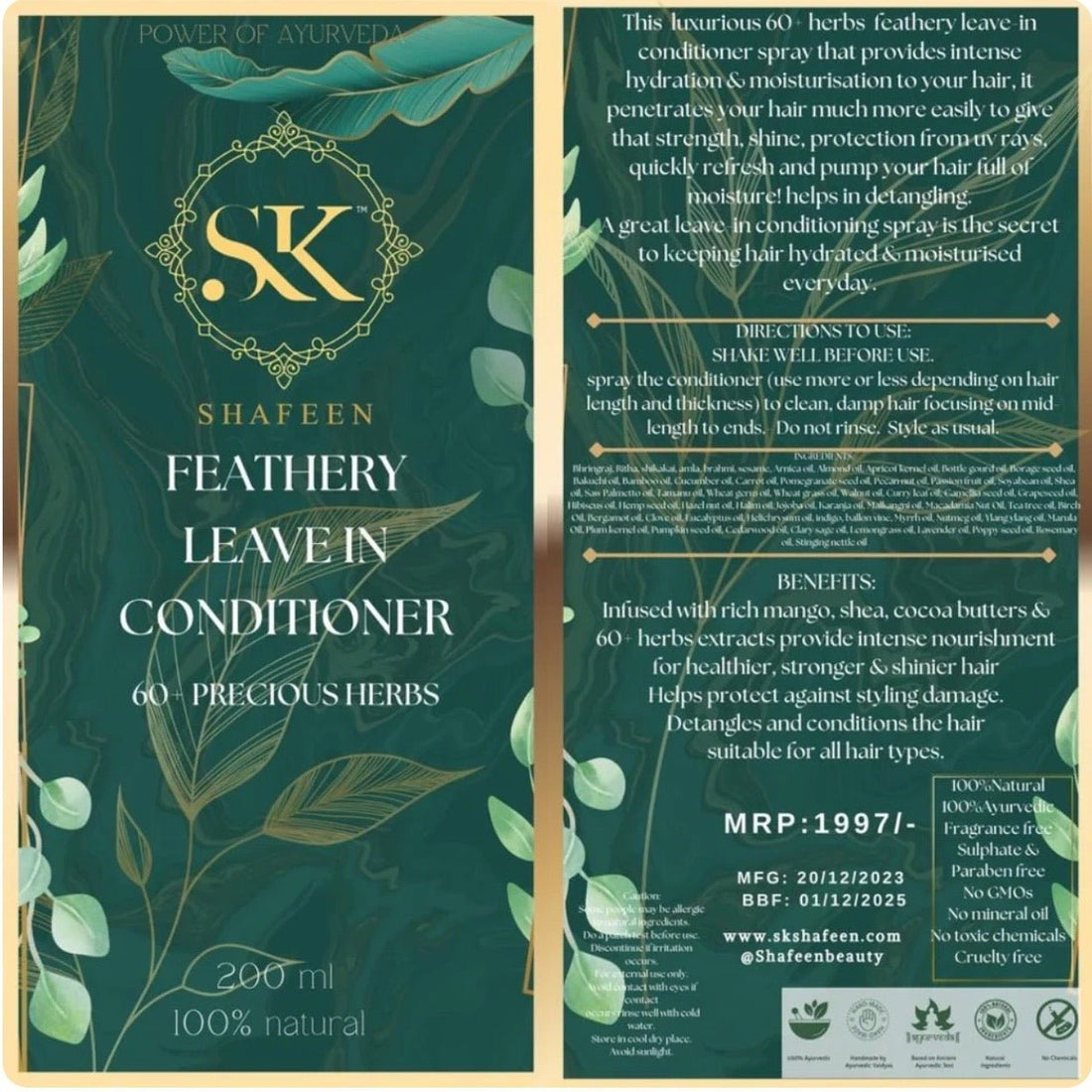 Shafeen beauty Feathery Leave-In Conditioner with 50+ Herbs: Nature’s Touch for Effortless Hair - skshafeen