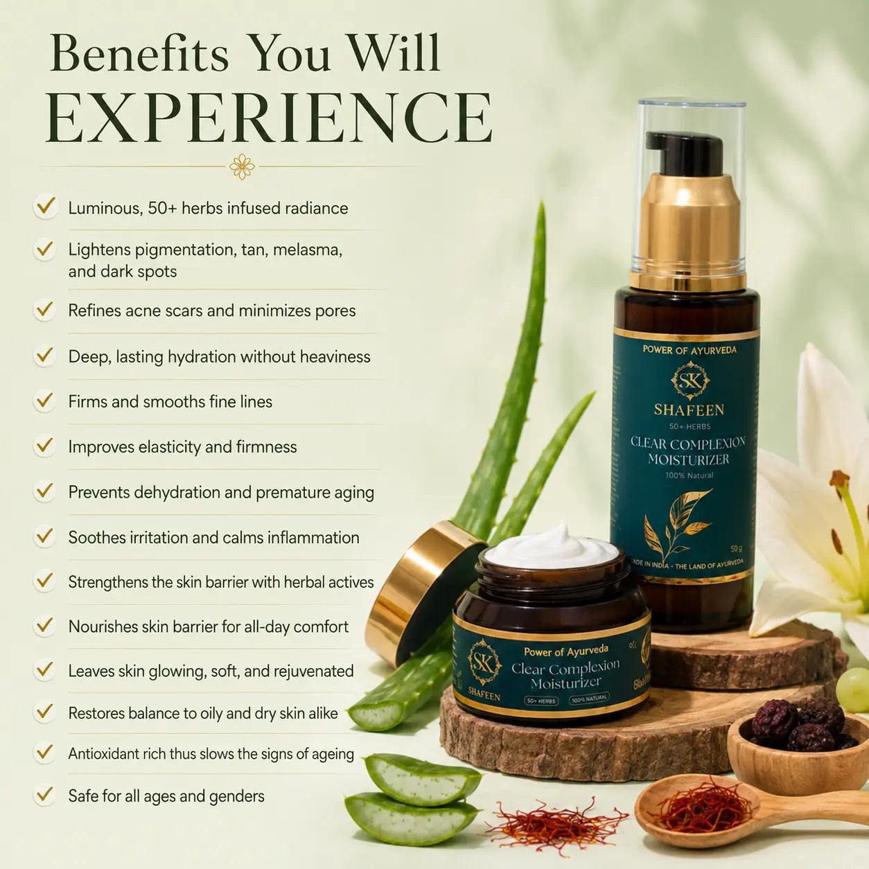 Clear Complexion Moisturizer – 50+ Herbs Ayurvedic Radiance Cream