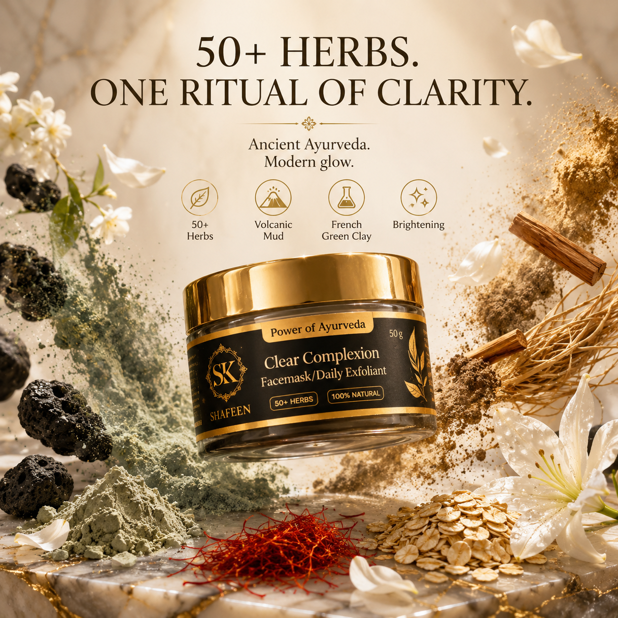 Clear Complexion Ayurvedic Face Mask - 50+ Herbal Alchemy for Glowing Skin