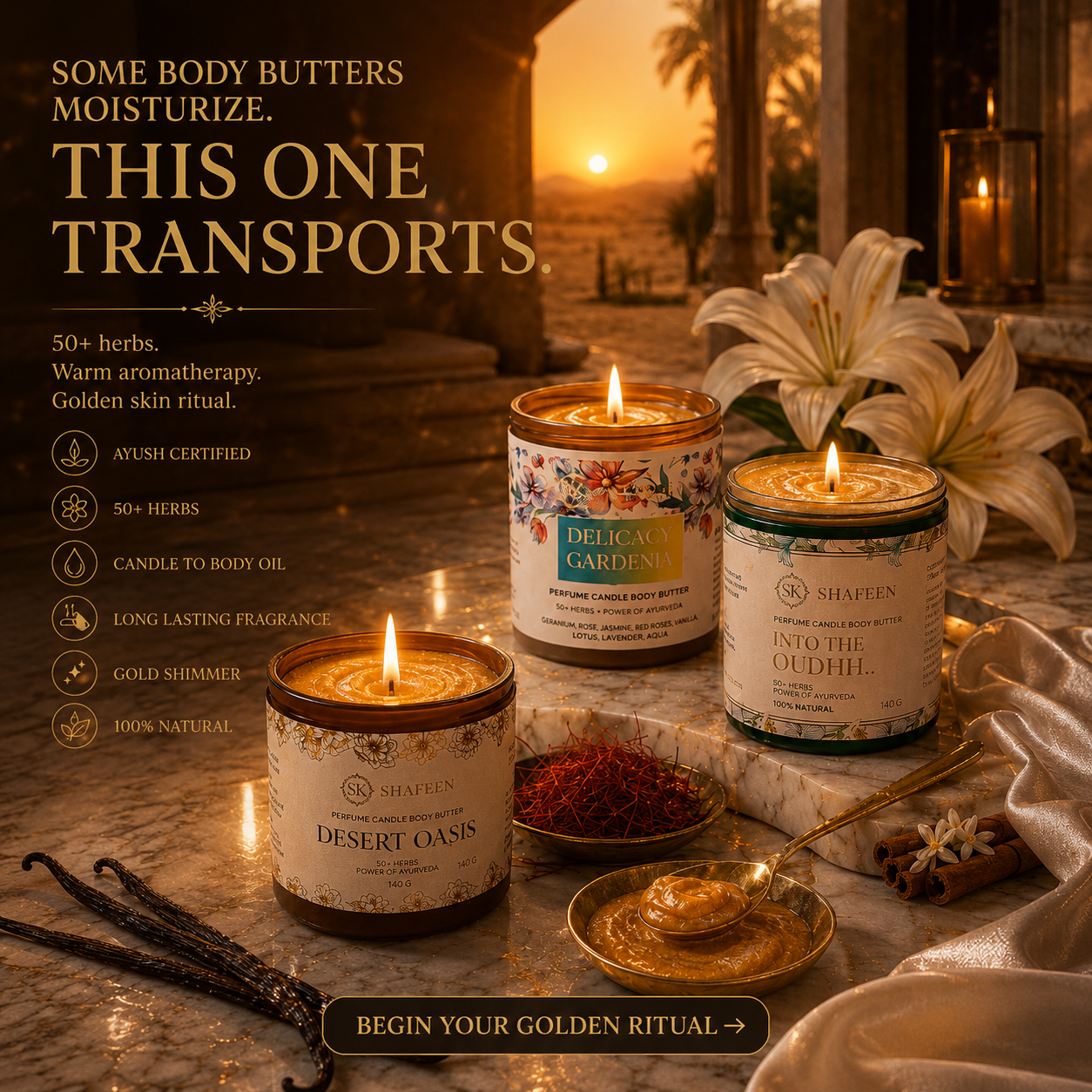 Desert Oasis Ayurvedic Candle Body Butter – 50+ Herbs