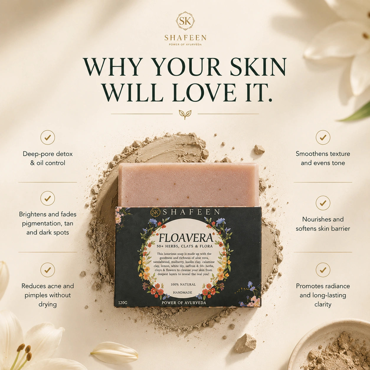 Floavera Soap infused with 50+ Herbs, Clays & Flora