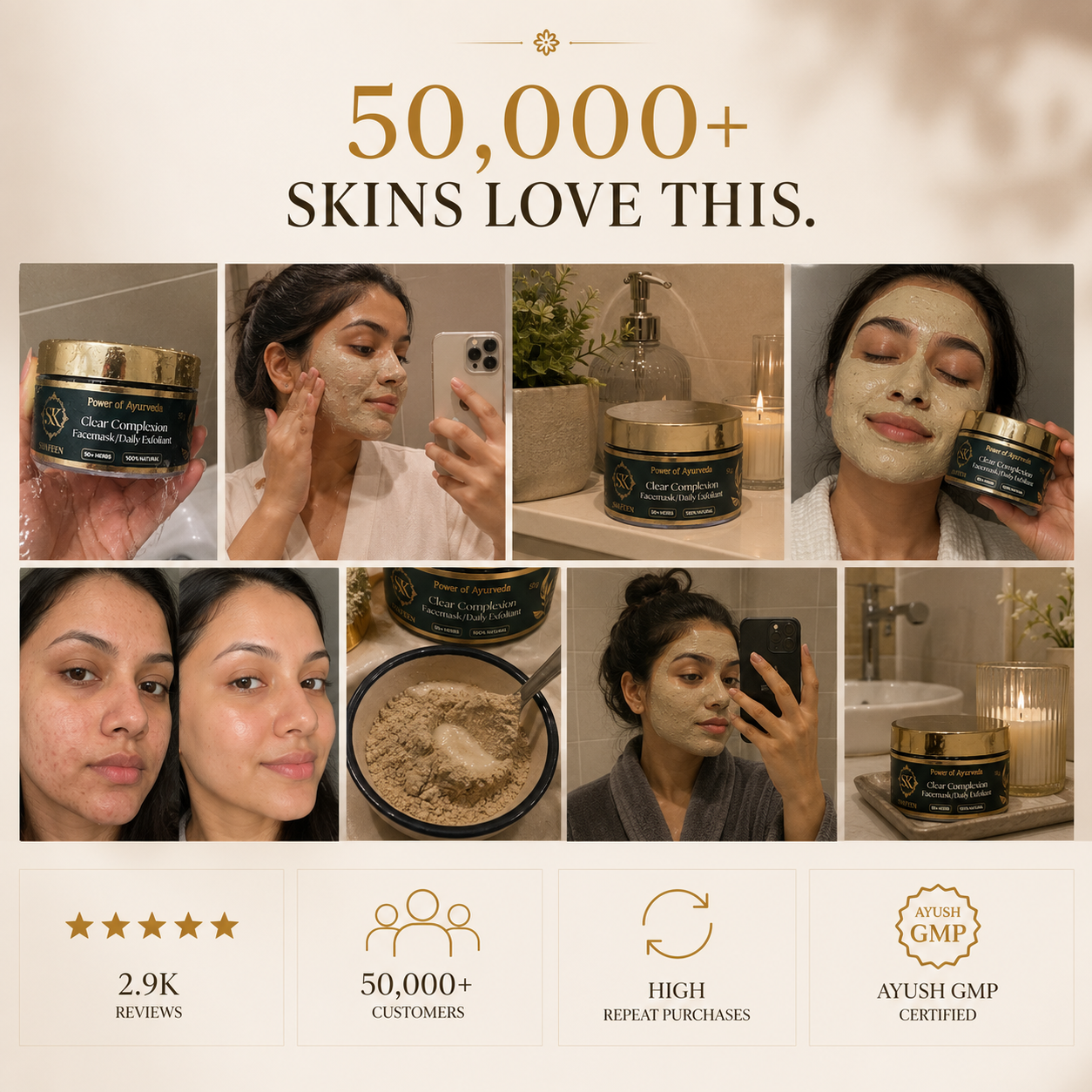 Clear Complexion Ayurvedic Face Mask - 50+ Herbal Alchemy for Glowing Skin