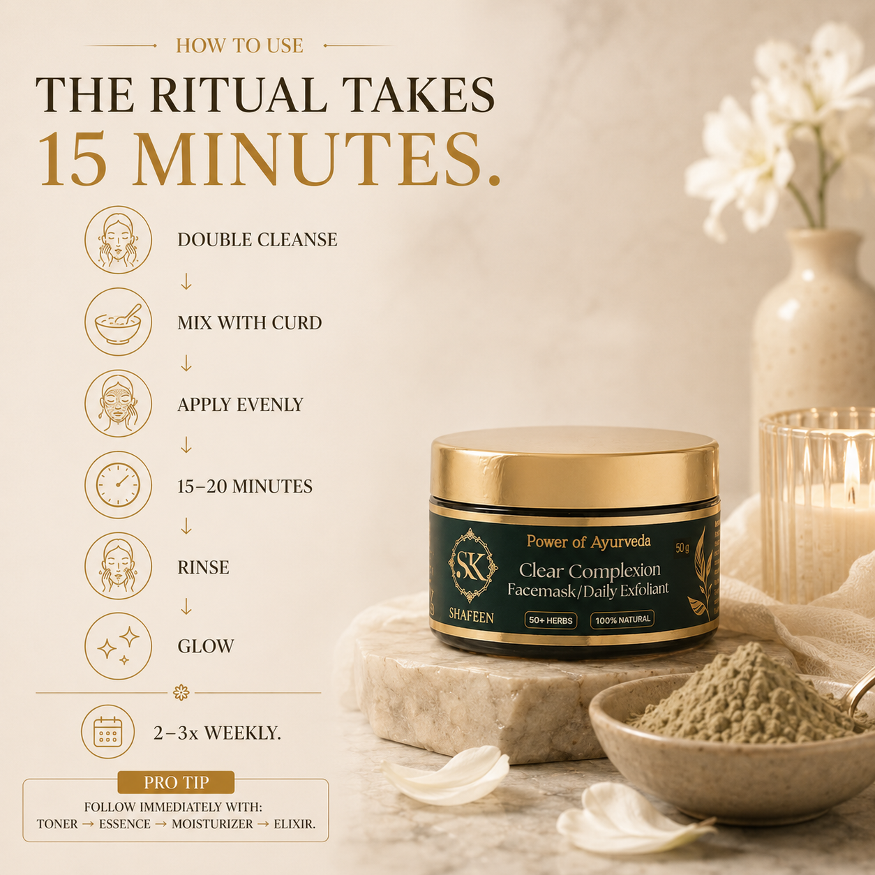 Clear Complexion Ayurvedic Face Mask - 50+ Herbal Alchemy for Glowing Skin