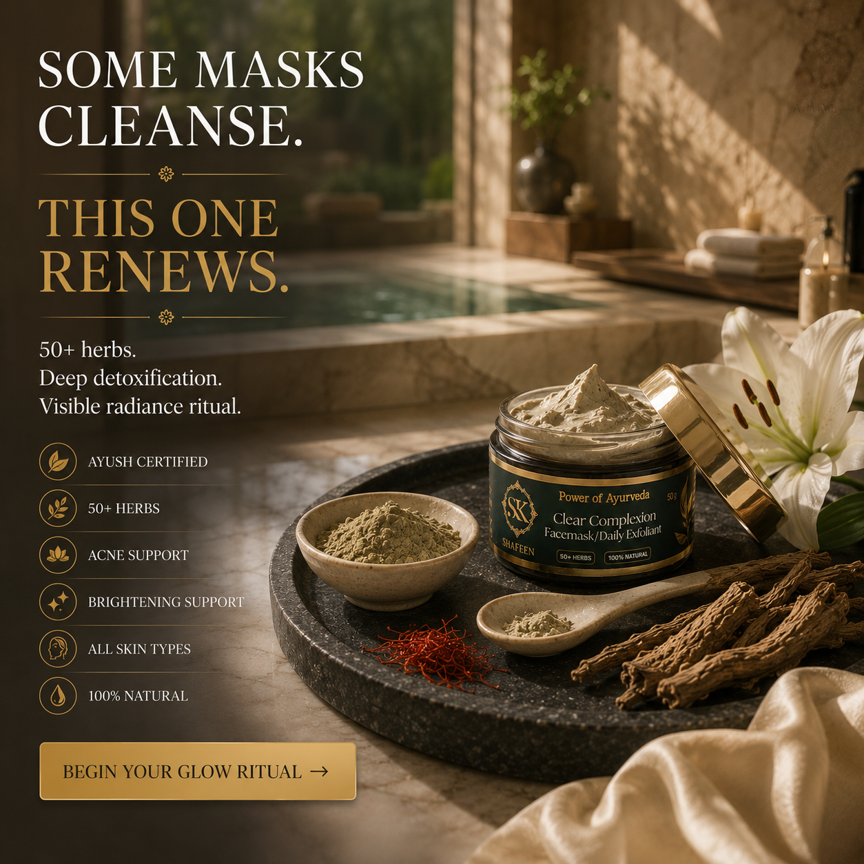 Clear Complexion Ayurvedic Face Mask - 50+ Herbal Alchemy for Glowing Skin