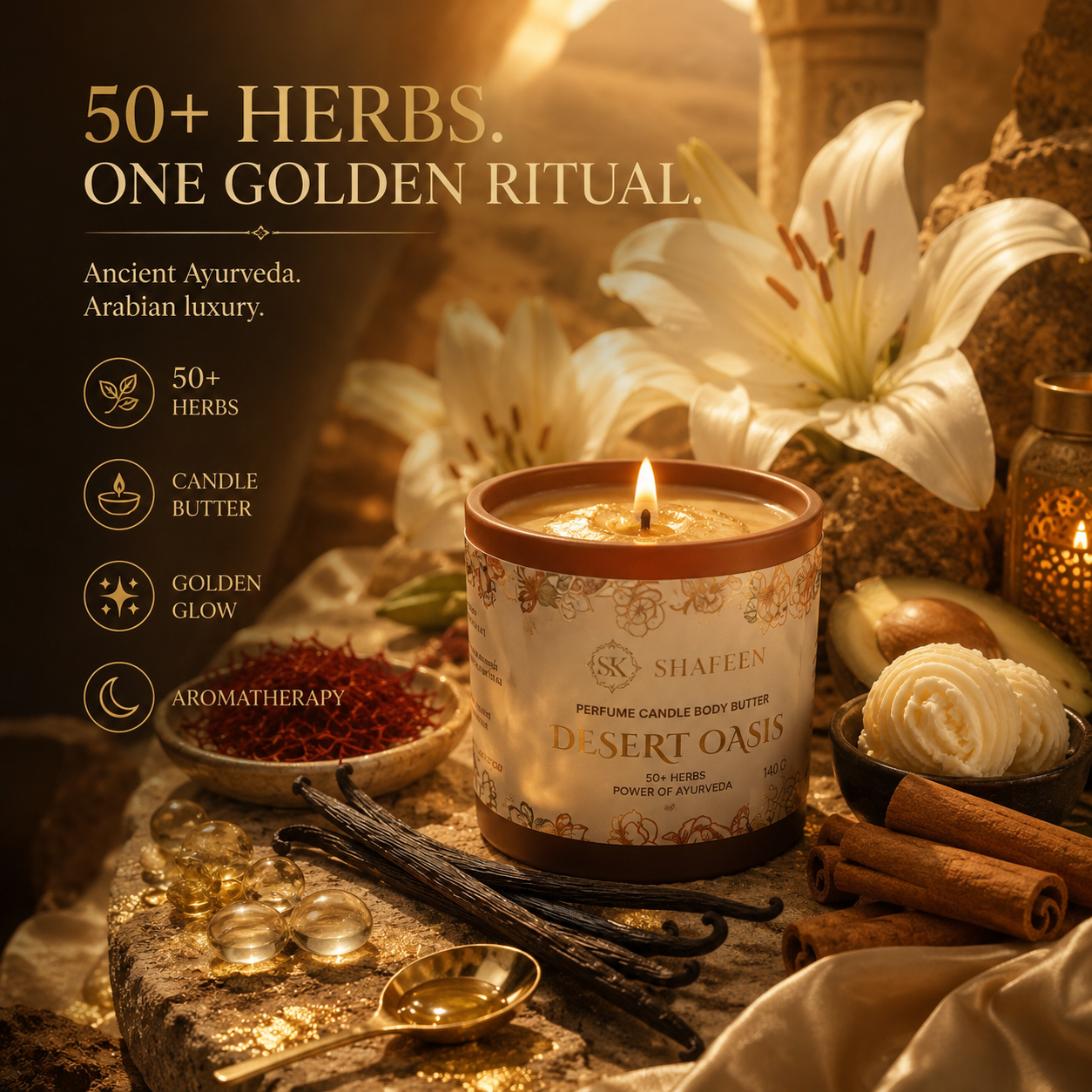 Desert Oasis Ayurvedic Candle Body Butter – 50+ Herbs