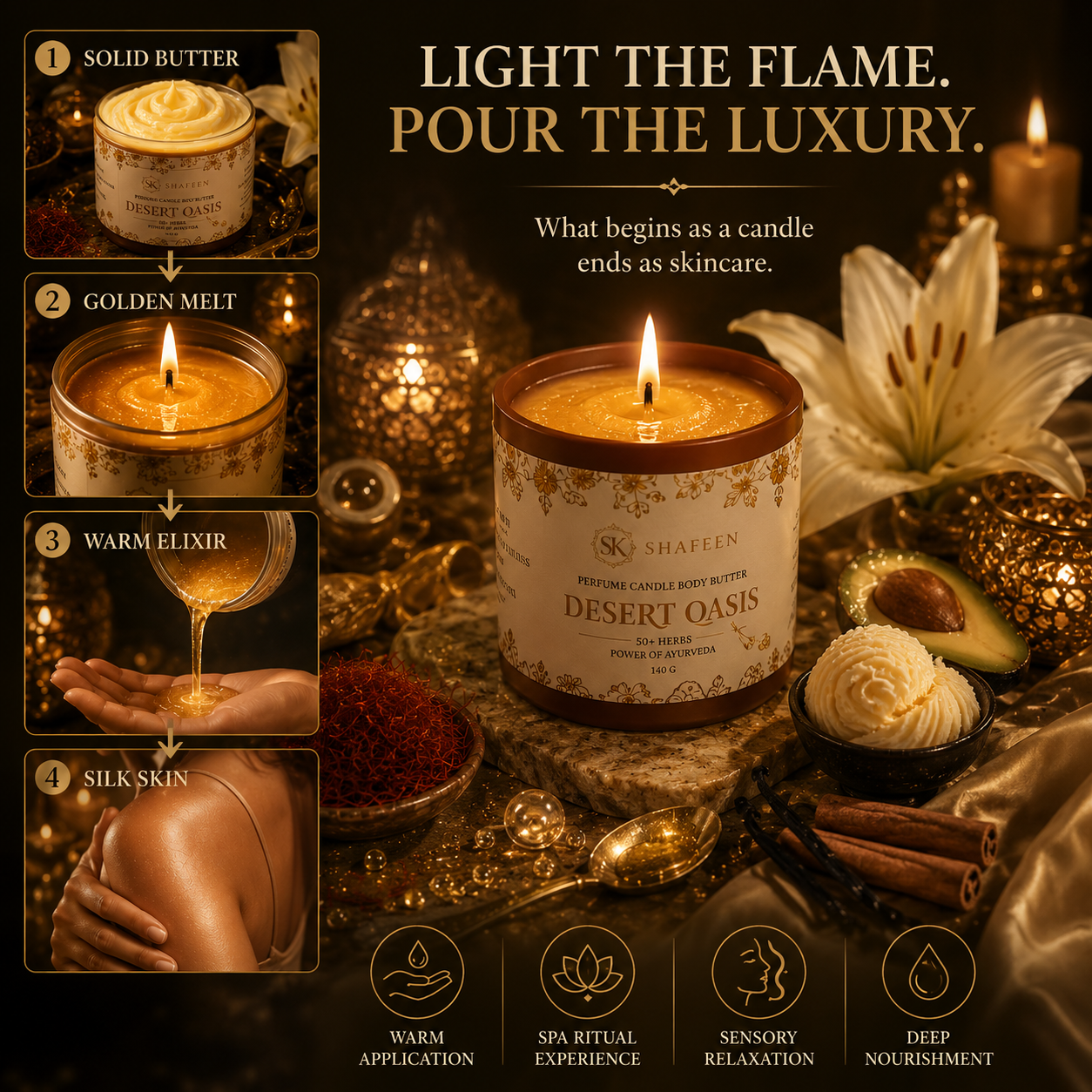 Desert Oasis Ayurvedic Candle Body Butter – 50+ Herbs