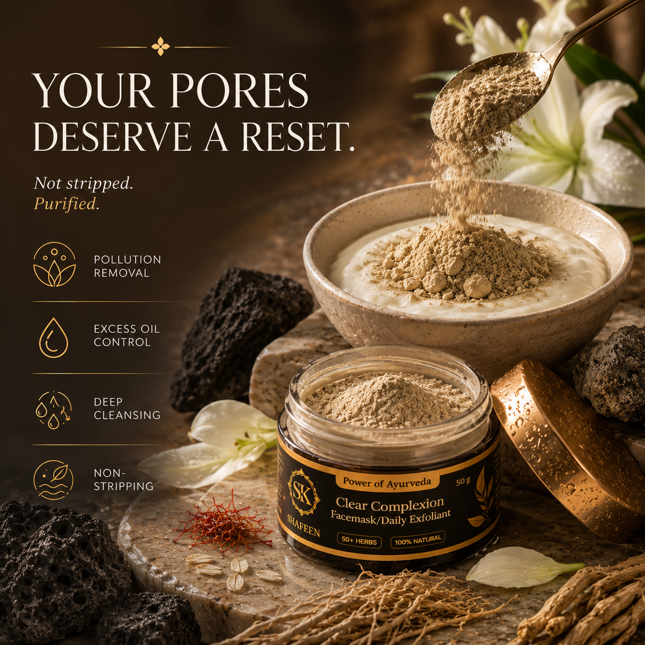 Clear Complexion Ayurvedic Face Mask - 50+ Herbal Alchemy for Glowing Skin