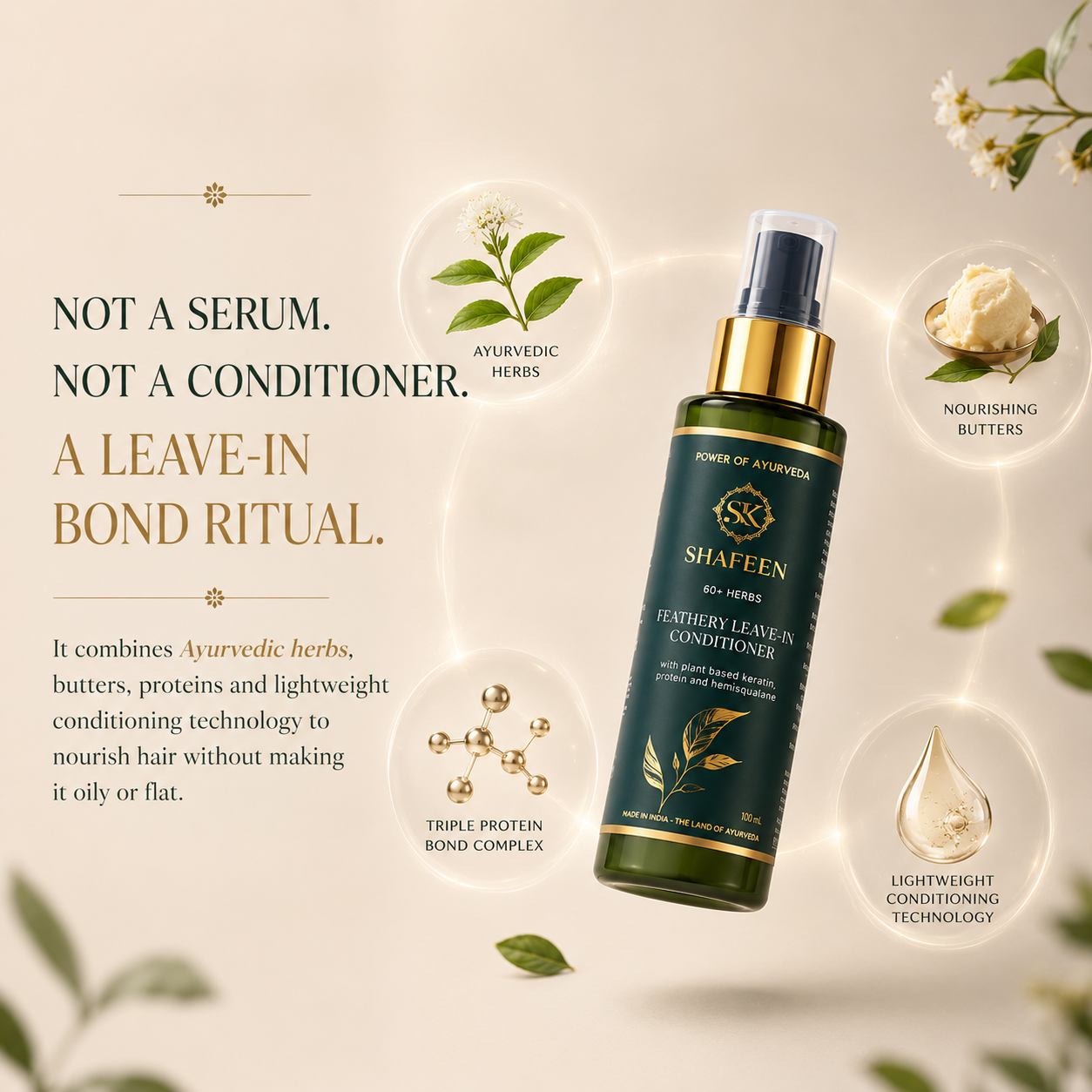Feathery Leave-In Conditioner – 80+ Herbs + Triple Protein Bond Complex