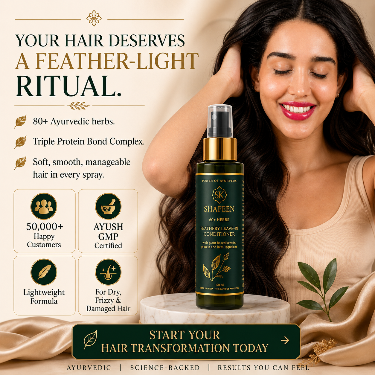 Feathery Leave-In Conditioner – 80+ Herbs + Triple Protein Bond Complex