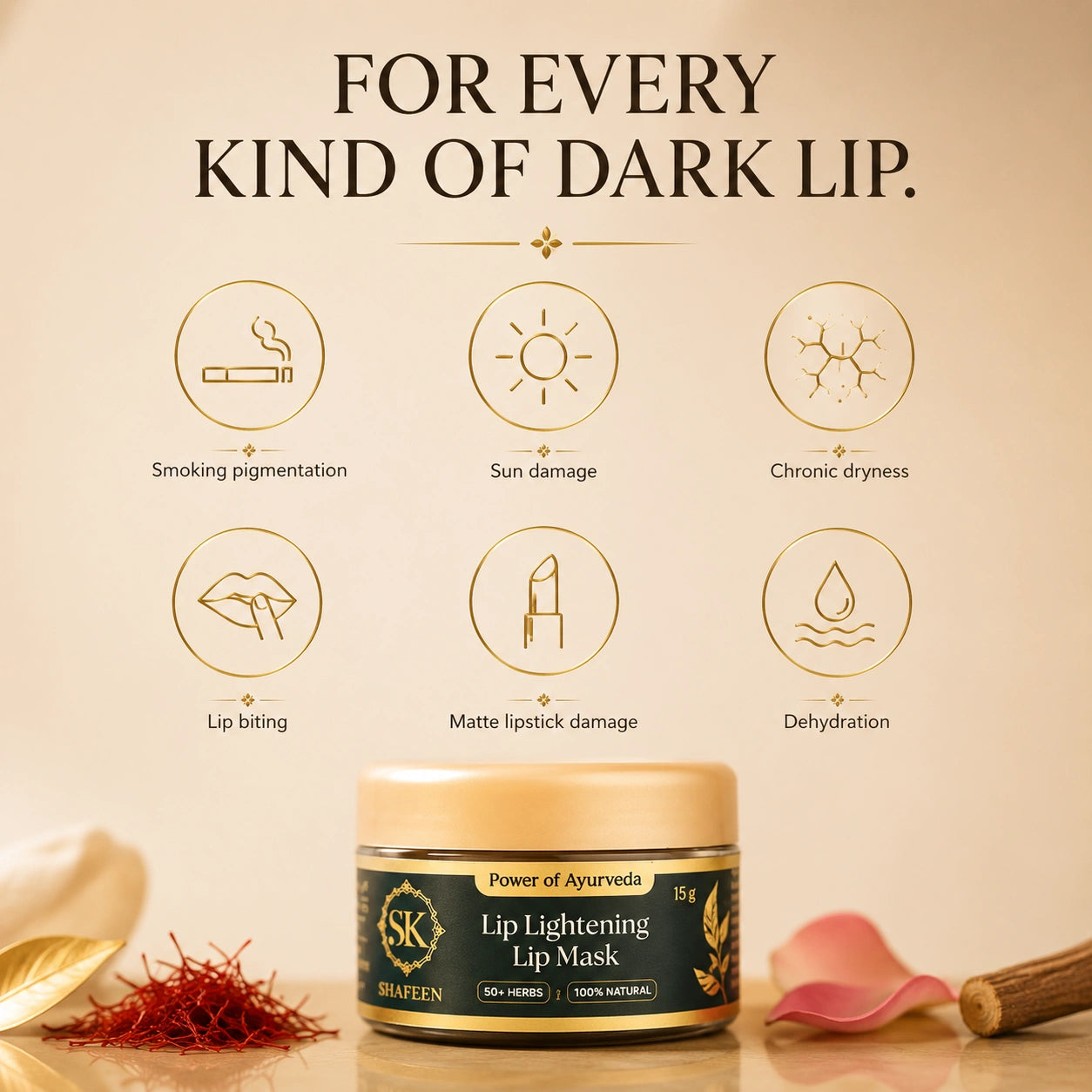 Clear Complexion Ayurvedic Lip Lightening Lipmask - 50+ herbs