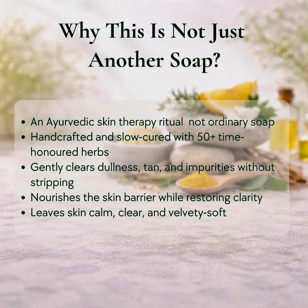 Graphic text deailing why this herbal soap bar functions as a skin therapy ritual