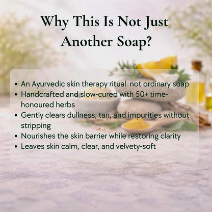 Graphic text deailing why this herbal soap bar functions as a skin therapy ritual